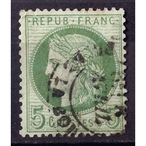 Cérès - Répub Franc - Dentelé - 5c (Grands Chiffres) Vert-Jaune / Azuré - Fond Ligné (N° 53a) Obl À Tout Petit Prix - Cote 90,00 - France Année 1871 - N25251
