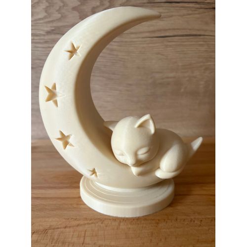 Chat mignon sur lune étoilée – Figurine imprimée en 3D PLA