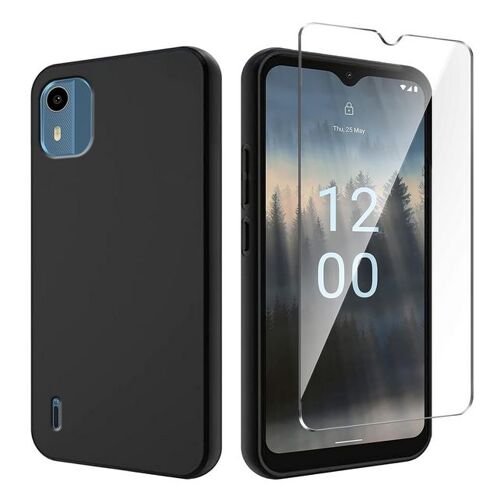 Coque pour Nokia C12 / C12 Pro / C12 Plus - housse etui silicone gel fine + verre trempe - NOIR