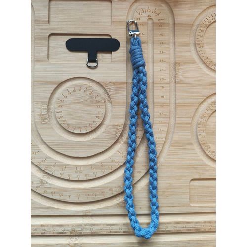 Dragonne/Bracelet De Téléphone Fait Main – Coton Tressé/Macramé – Bleu Ciel