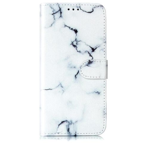 Flip Étui Pour Huawei P10 Portefeuille En Cuir Pu Magnétique Titulaire De Fentes Pour Cartes Motif De Marbre Protection Complète - Blanc