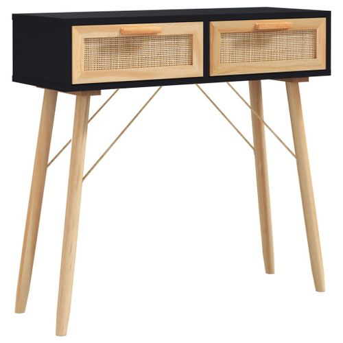 Vidaxl Table Console Noir 80x30x75 Cm Bois Massif Pin /Rotin Naturel
