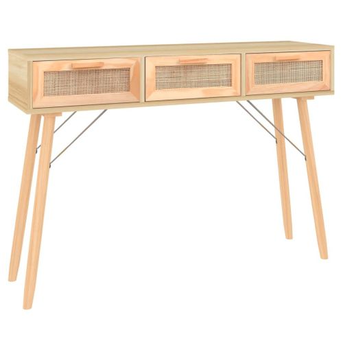Vidaxl Table Console Marron 105x30x75cm Bois Massif Pin /Rotin Naturel