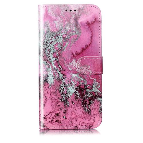 Flip Étui Pour Huawei P10 Portefeuille En Cuir Pu Magnétique Titulaire De Fentes Pour Cartes Motif De Marbre Protection Complète - Rouge