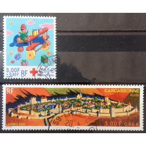 Cité De Carcassonne 3,00 (Très Joli N° 3302) + Croix Rouge 2000 - Avion Jouet Volant 3,00+0,60 (Très Joli N° 3362) Obl - France Année 2000 - Brn83 - N32860