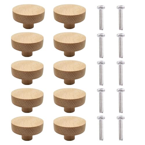 Quincaillerie de meubles en forme de champignon, 10 pièces, lisse pour armoires, poignées de portes et tiroirs naturelles, boutons en bois ronds portables, trou unique