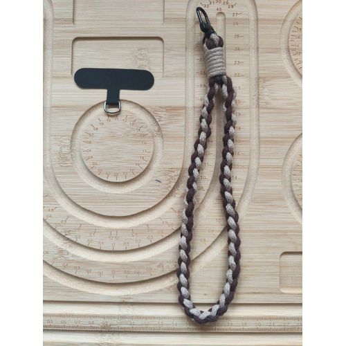 Dragonne/Bracelet De Téléphone Artisanale – Coton Tressé (Marron & Beige)