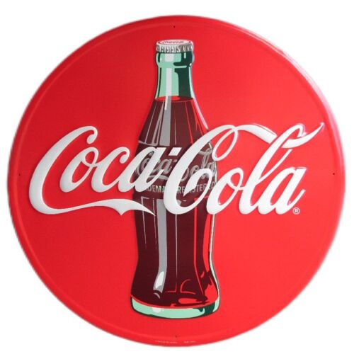 Grande Plaque 60cm Coca Cola Rouge Tole Ronde Emboutie Metal Usa