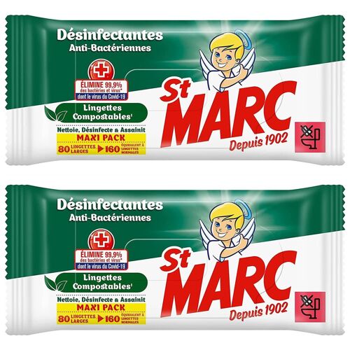 ST MARC Lot de 2 Lingettes Biodégradables Larges Désinfectantes x80