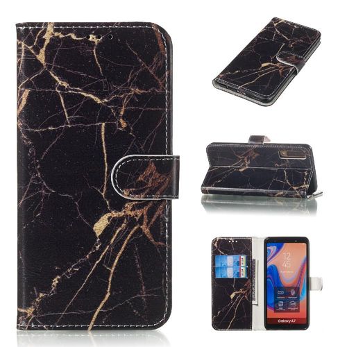 Flip Étui Pour Samsung Galaxy A7 2018 Titulaire De Fentes Pour Cartes Motif De Marbre Protection Complète Magnétique Portefeuille En Cuir Pu - Noir