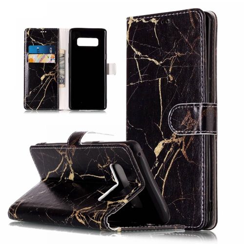 Flip Étui Pour Samsung Galaxy Note 8 Motif De Marbre Portefeuille En Cuir Pu Protection Complète Titulaire De Fentes Pour Cartes Magnétique - Noir
