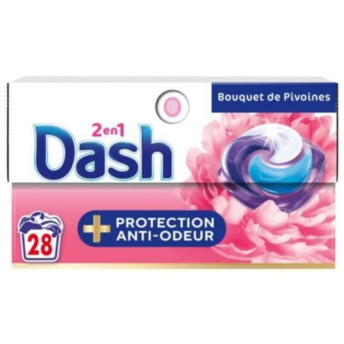 Lessive liquide Dash en capsule 2en1 Extra fraîcheur Bouquetcde pivoines x28