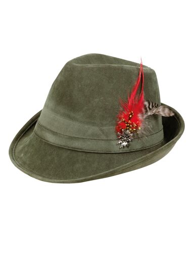 Chapeau Bavarois Vert Kaki Avec Plumes Adulte