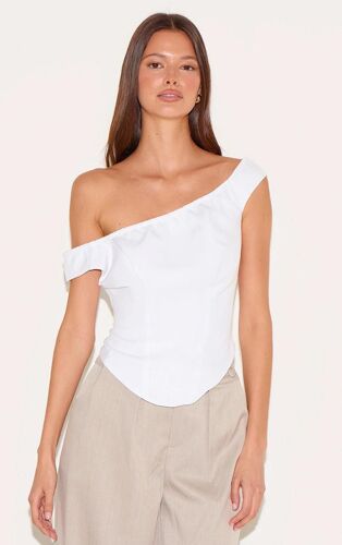 Corset Long Tissé Blanc À Col Bardot, Blanc