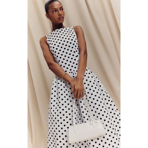 Robe Mi-Longue Noire Et Blanche À Pois Et Taille Tombante, Noir & Blanc