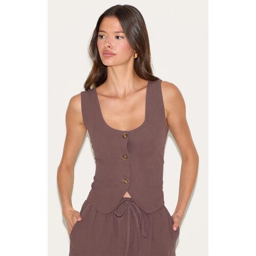 Marron Foncé Gilet Ajusté Stretch À Encolure Dégagée Et Taille Cintrée, Marron Foncé