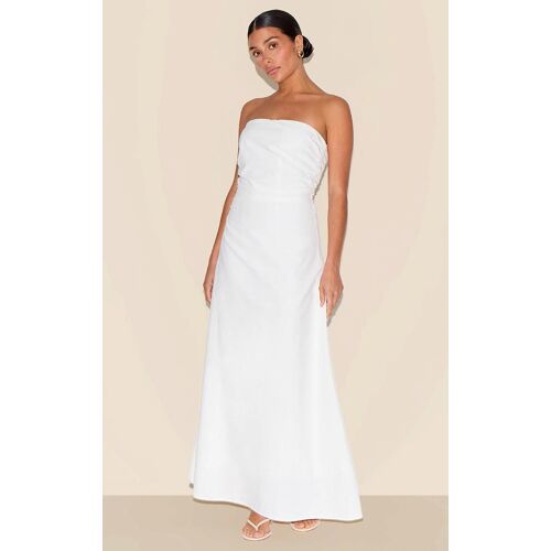 Petite Robe Bustier Longue En Effet Lin Blanc, Blanc
