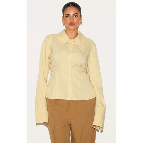 Plus Chemise Ajustée Jaune À Fines Rayures Et Col Replié Oversize, Jaune
