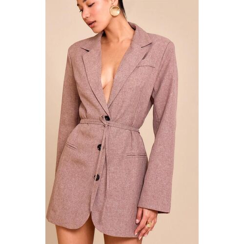 Robe Blazer Ceinturée En Tissu Façon Moka, Café Au Lait