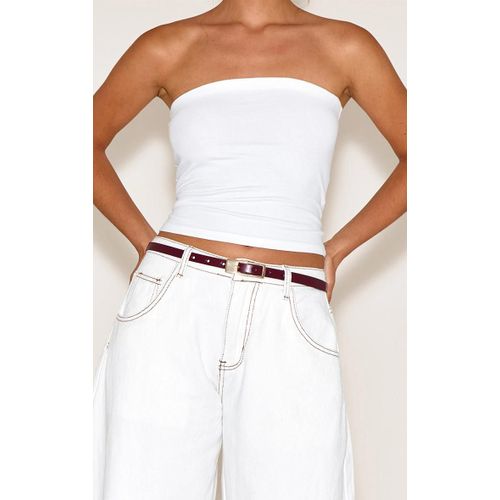 Ceinture Fine En Pu Bordeaux À Boucle Carrée, Bordeaux