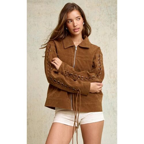 Veste En Suédine Marron À Épaulettes Et Lacets, Marron