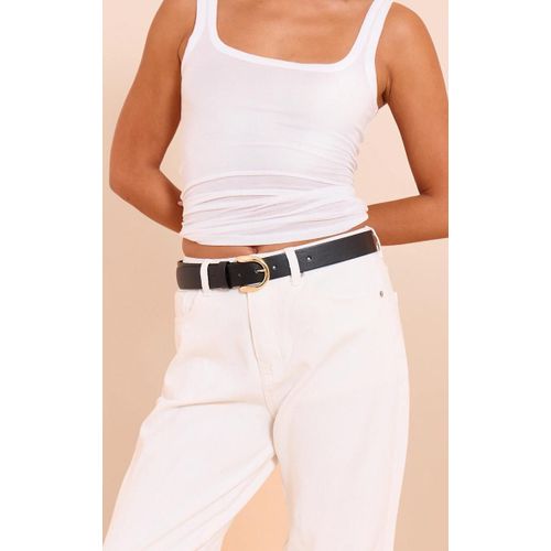 Ceinture En Pu Noir À Boucle En D Incurvé Doré, Noir
