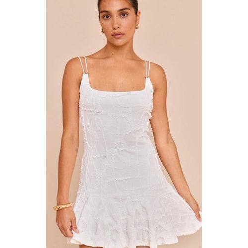 Petite Mini Robe Droite Texturée Blanche À Bretelles Doublées, Blanc