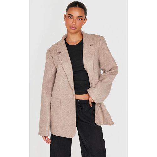 Blazer De Tailleur En Effet Laine Taupe Brossé, Taupe