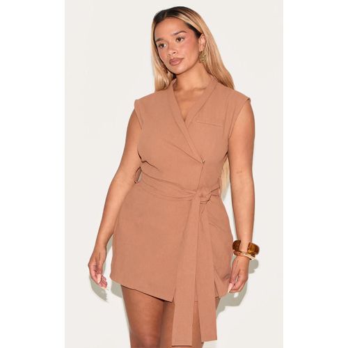 Shape Blazer Cache-Coeur En Effet Lin Café Au Lait À Ceinture Nouée Devant, Café Au Lait