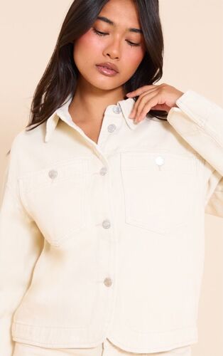 Veste En Jean Gris Pierre À Épaules Carrées Et Oulret Incurvé, Gris Pierre