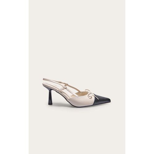 Escarpins Pointus Noirs Et Crèmes Talon Aiguille Haut Et Détail Noeud Multicolore