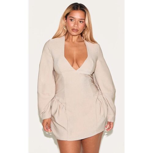 Shape Mini Robe De Tailleur Gris Pierre Décolletée À Manches Cocon Et Taille Cintrée, Gris Pierre