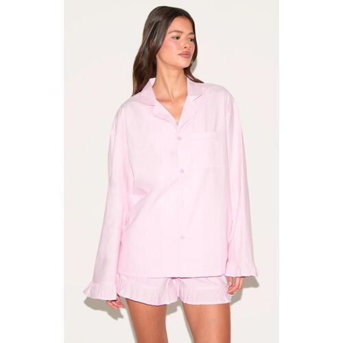 Ensemble De Pyjama Court Rose Pâle En Popeline De Coton Avec Ourlet À Volants, Rose Tendre