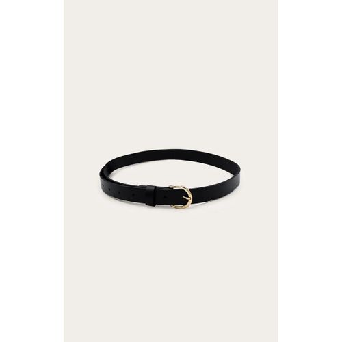 Ceinture Fine En Pu Noir À Boucle Dorée En Demi-Lune, Noir