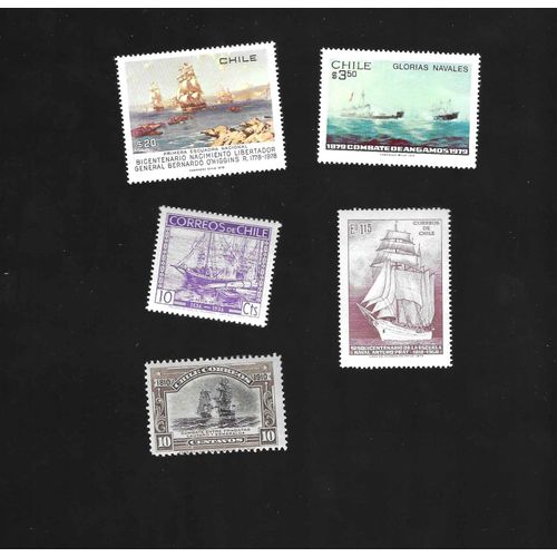 Chili - Lot De 5 Timbres Bateaux
