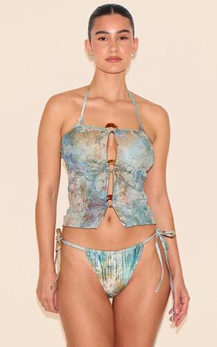 Top De Plage Bustier Vert Imprimé Tâcheté À Anneaux, Vert