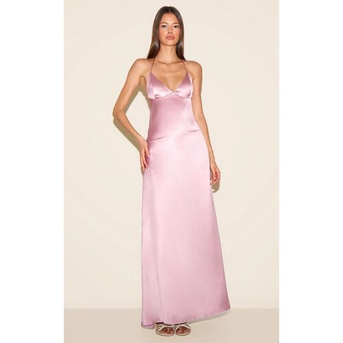 Robe Longue Style Nuisette Satinée Rose À Dos Échancré, Rose