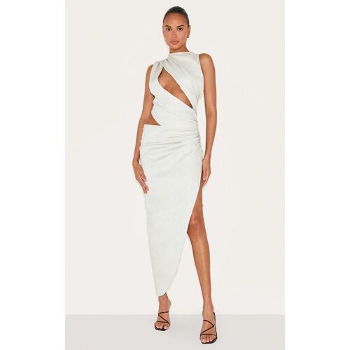 Plt Label Robe Mi-Longue Effet Lin Drapée Blanc Cassé À Jupe Froncée, Blanc Cassé