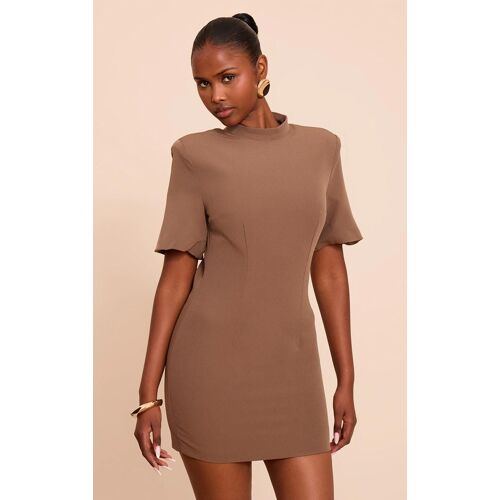 Mini Robe Cintrée Tissée Gris Champignon Dos Ouvert, Gris Champignon