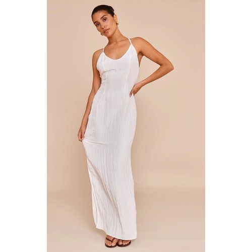 Petite Robe Longue Blanche À Perles Sur Les Bretelles, Blanc