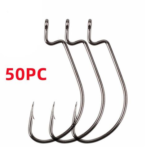 Hameçon De Pêche En Acier Au Carbone, Crochet De Décalage, Gros Hameçon De Bar, Crochet Barbelé Pour Leurre Souple, 50 Pièces