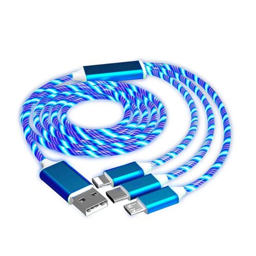 Câble Streamer Métallique 3 En 1, Compatible Avec Apple Android, Type-C, Charge Rapide, Lumineux