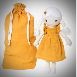 Doudou Poupée Peluche Vertbaudet Robes Coton Lange Moutarde Et Rose Jouet Bébé 