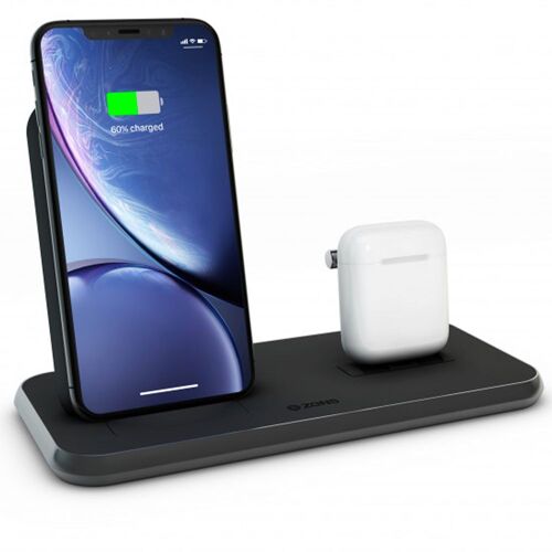 Chargeur Induction Aluminium Noir Stand + Airpods - Fast Charge Qi 20w Zens