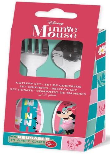 Tataway Disney Set De 2 Couverts Roses Pour Filles En Acier Inoxydable Minnie À Bouts Arrondis
