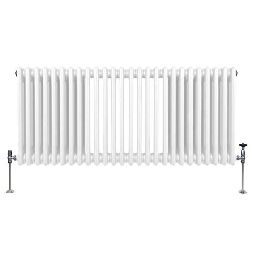 Radiateur Traditionnel à Triple Colonne 600 x 1192 mm, Chauffage Moderne Horizontal en Acier au Carbone Blanc Brillant, Cuisine Salon Salle de Bain [Brosse, Attaches Murales & Supports INCLUS]