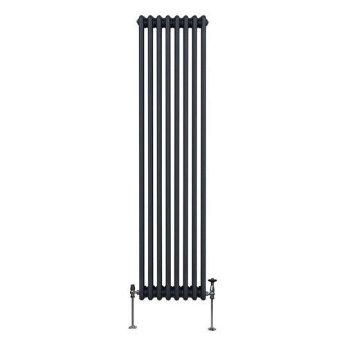Radiateur Traditionnel à Triple Colonne 1800 x 382 mm, Chauffage Moderne Vertical en Acier au Carbone Gris Anthracite Mat, Cuisine Salon Salle de Bain [Brosse, Attaches Murales & Supports INCLUS]