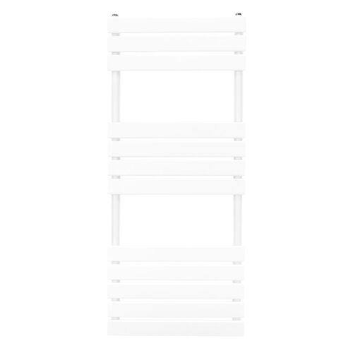 Radiateur Sèche-Serviettes à Panneau Plat 1200mm x 450mm, Chauffage Mural Salle de Bain Moderne Eau Chaude, Acier au Carbone Blanc Brillant [Brosse, Attaches & Supports INCLUS]