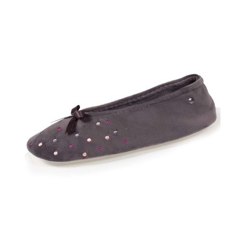 Isotoner Chausson Velours Brodé Gris Foncé