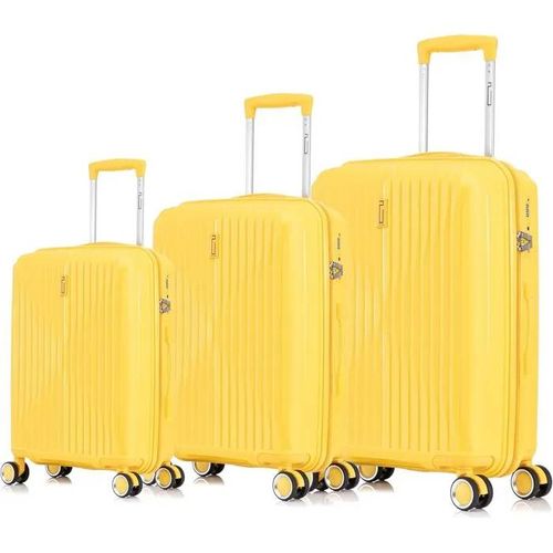 Celims France - Set de 3 Valise Cabine + Moyenne + Grande en Polypropylène | Taille 55+65+75cm | Serrure TSA | 8 Roulettes 360 | Jaune